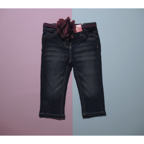 Dívčí džíny / modré / s páskem a květinou