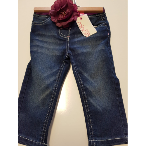 Dívčí džíny / modré / s páskem a květinou