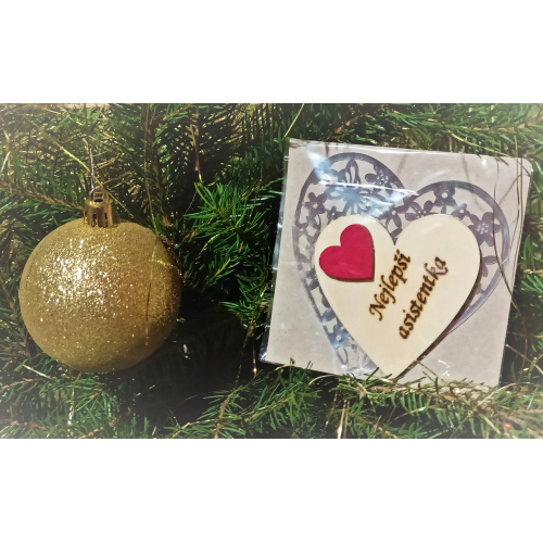 Srdce s věnováním Nejlepší asistentka" 6x6 cm, magnetka"