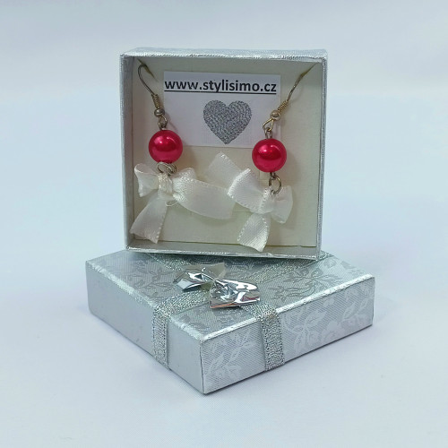 Náušničky v krabičce - fialovočervená