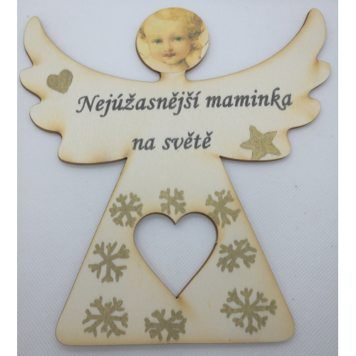 Dřevěný anděl přírodní s věnováním, 20 cm