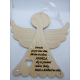 Dřevěný anděl přírodní s věnováním, 20 cm