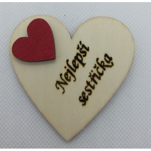 Srdce s věnováním Nejlepší sestřička" 6x6 cm, magnetka"