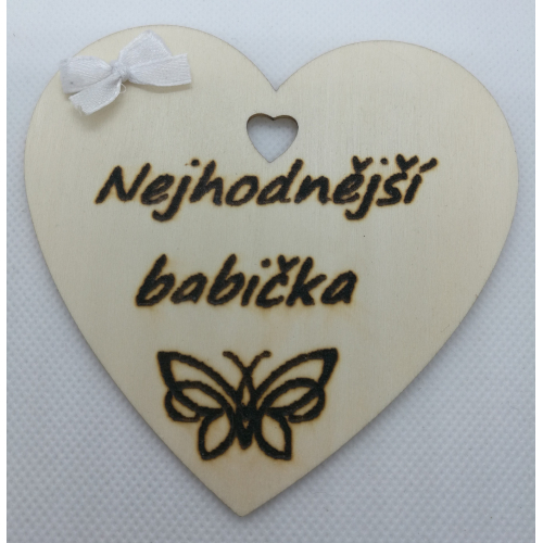 Srdce s věnováním Nejhodnějsí babička" 10x10 cm, magnetka"